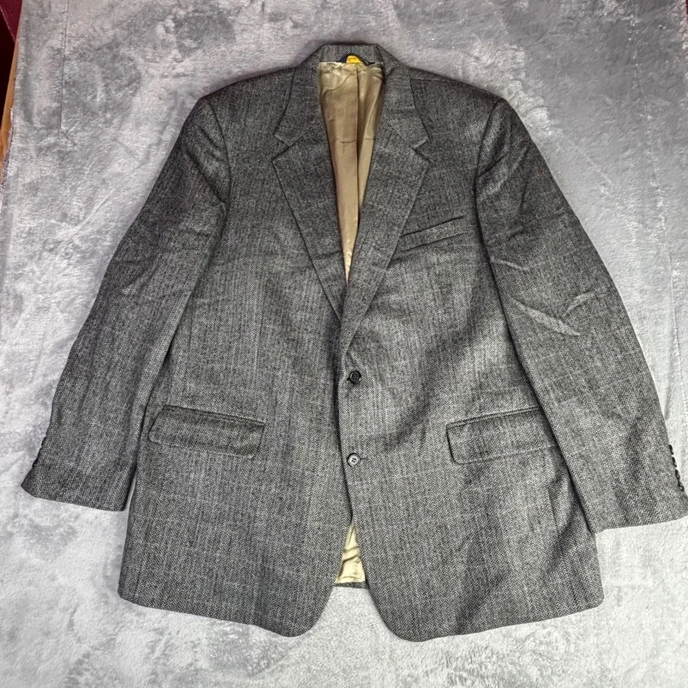 Brooks Brothers Blazer Mens 48L Grey Herringbone Wool Windowpane Sport‎ Coat USA